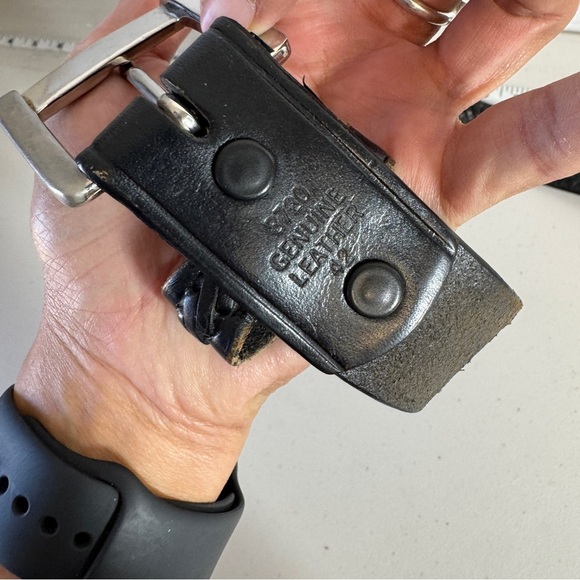 Vintage Western Rustic Tooled Leather Belt Black Silver Buckle Braided Sz 34 - Picture 15 of 16